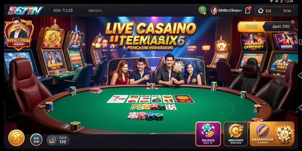 Screenshot gameplay Live Casino yang menampilkan dealer langsung dan interaksi pemain.