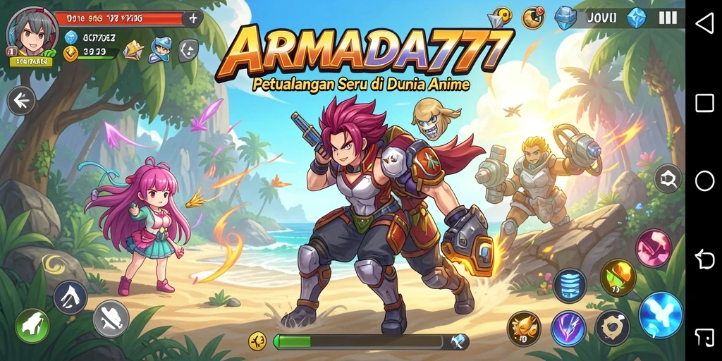 Gameplay ARMADA777 yang menampilkan aksi dan karakter anime yang menarik.