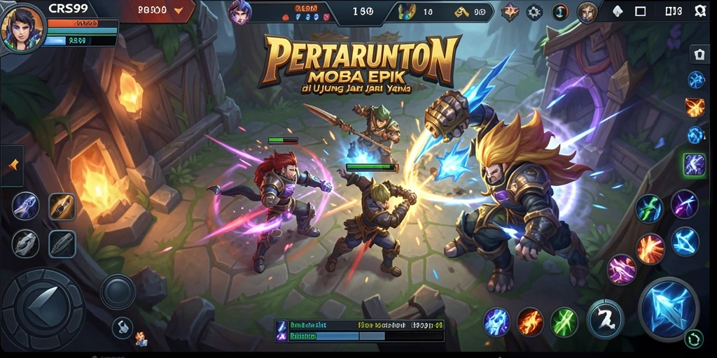 Screenshot gameplay CRS99 yang menampilkan aksi strategis dalam pertarungan MOBA.