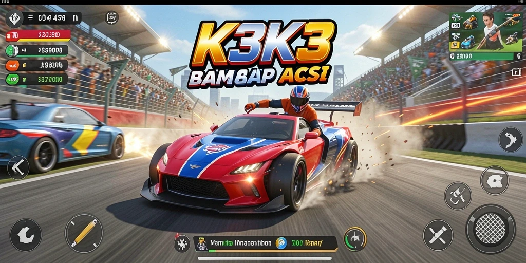 Tampilan gameplay K3K3 menampilkan aksi balapan seru dan grafik menawan.