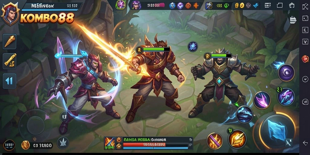 Tampilan gameplay seru dalam KOMBO88 saat pertarungan tim.