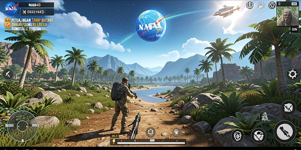 Tampilan awal gameplay NASA4D yang menampilkan eksplorasi luar angkasa.